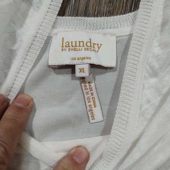 Laundry By Shelli Segal Bright White linen V Neck Top Tye In The Back New XL - Picture 6 of 7